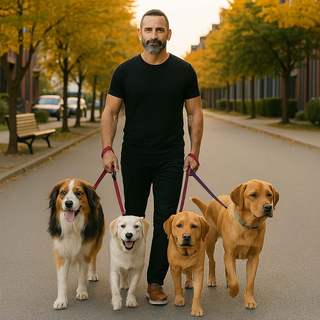 a man walking dogs in toronto park